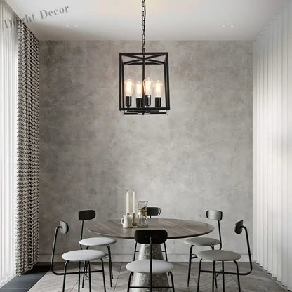 Industrial Metal Lantern Chandeliers 4-Light Adjustable Height Farmhouse Ceiling Rustic Gold Kitchen Hanging Lighting Fixture