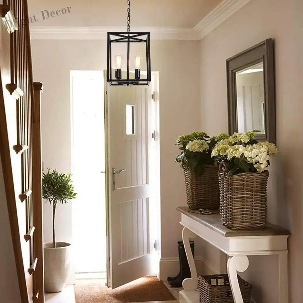 Industrial Metal Lantern Chandeliers 4-Light Adjustable Height Farmhouse Ceiling Rustic Gold Kitchen Hanging Lighting Fixture