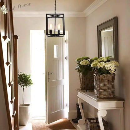 Industrial Metal Lantern Chandeliers 4-Light Adjustable Height Farmhouse Ceiling Rustic Gold Kitchen Hanging Lighting Fixture