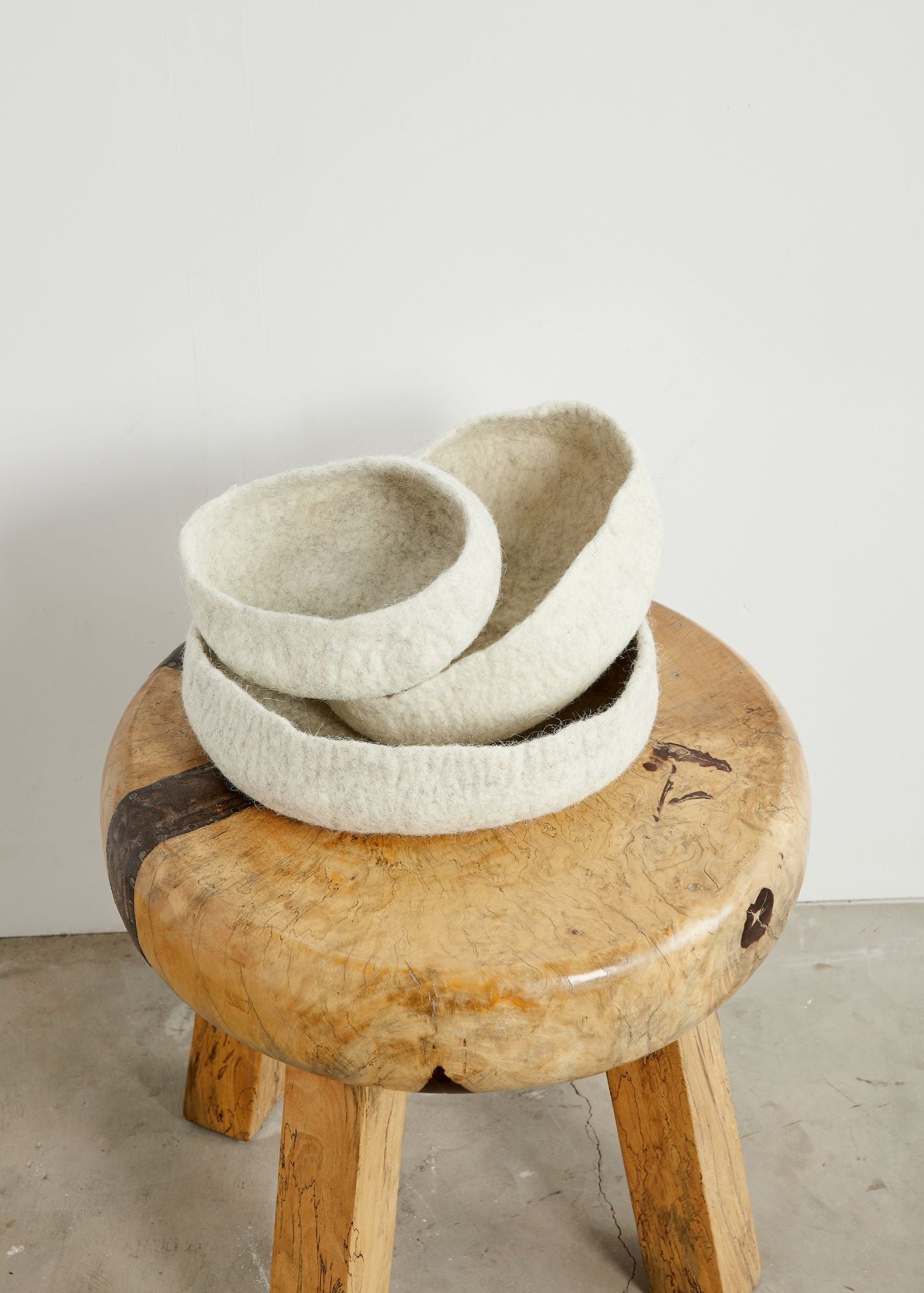 Natural White Hand Felted Nesting Bowls