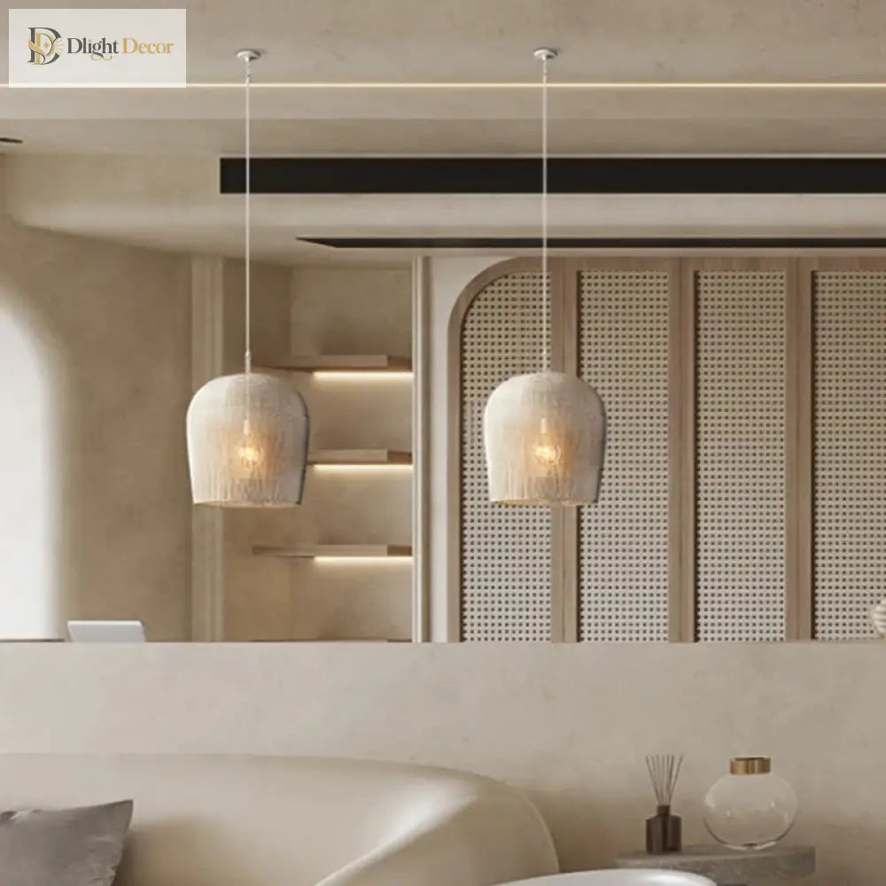 Japanese LED Rattan Pendant Light | Dining Room Lighting
