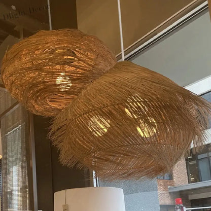 Japanese Wasabi-Inspired LED Pendant Lights - Rattan Chandelier Lamp Fixtures for Nordic Dining Rooms and Indoor Lighting