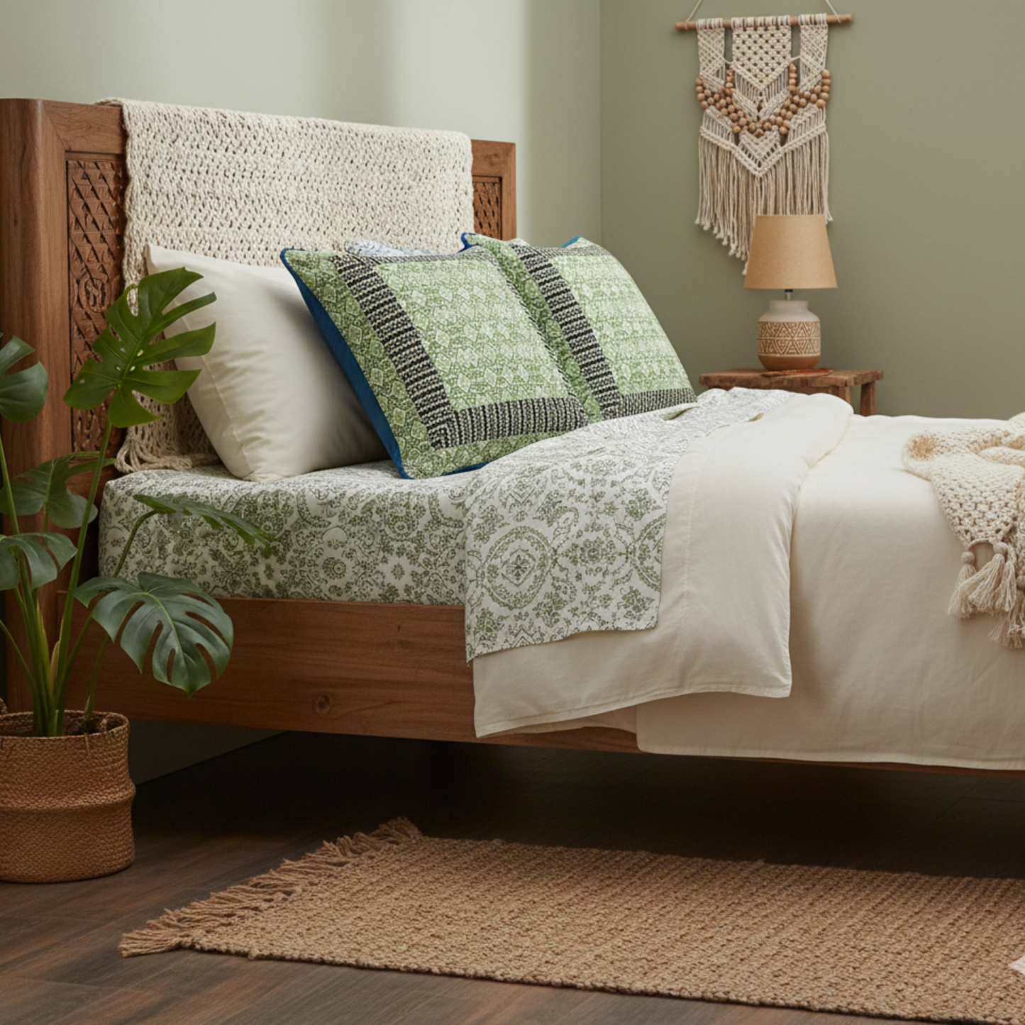 Tache Cotton Patchwork Teal Blue Green Paisley Bohemian Ocean Cushion Cover 2-Pieces (JHW-888)