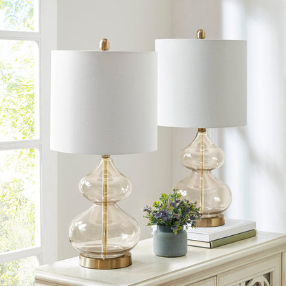 Ellipse Curved Glass Table Lamp Set of 2 with Gold Base - White