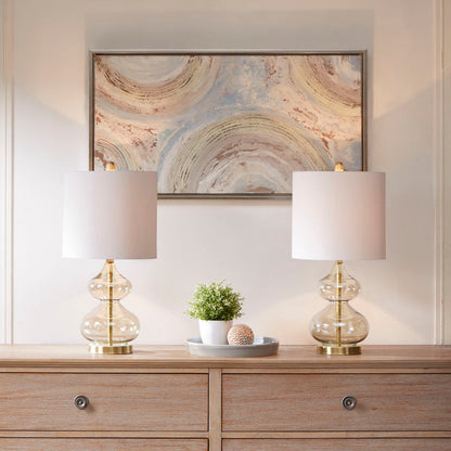 Ellipse Curved Glass Table Lamp Set of 2 with Gold Base - White