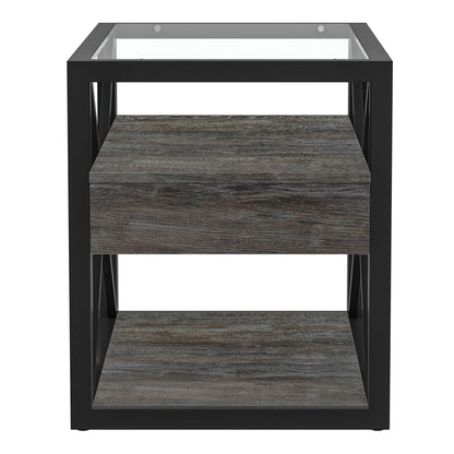 Modern End Tables with Drawer - Set of 2 Nightstands