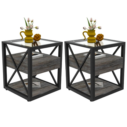 Modern End Tables with Drawer - Set of 2 Nightstands