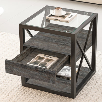 Modern End Tables with Drawer - Set of 2 Nightstands