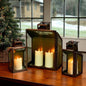Rustic Bronze Tempered Glass Lanterns, Set of Three