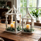 Distressed White Turned Wooden Open Lanterns, Set of Two