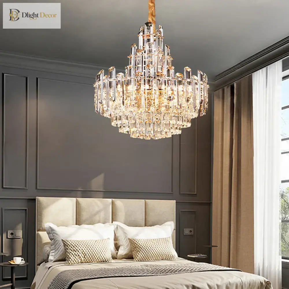 LED Crystal Gold Chandelier | Modern Dining Room Lighting