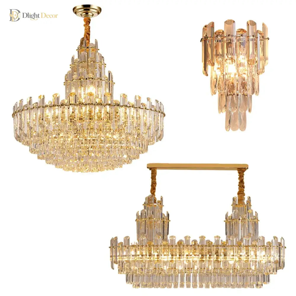 LED Crystal Gold Chandelier | Modern Dining Room Lighting