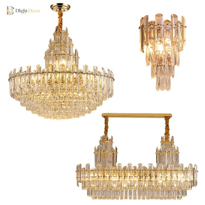 LED Crystal Gold Chandelier | Modern Dining Room Lighting
