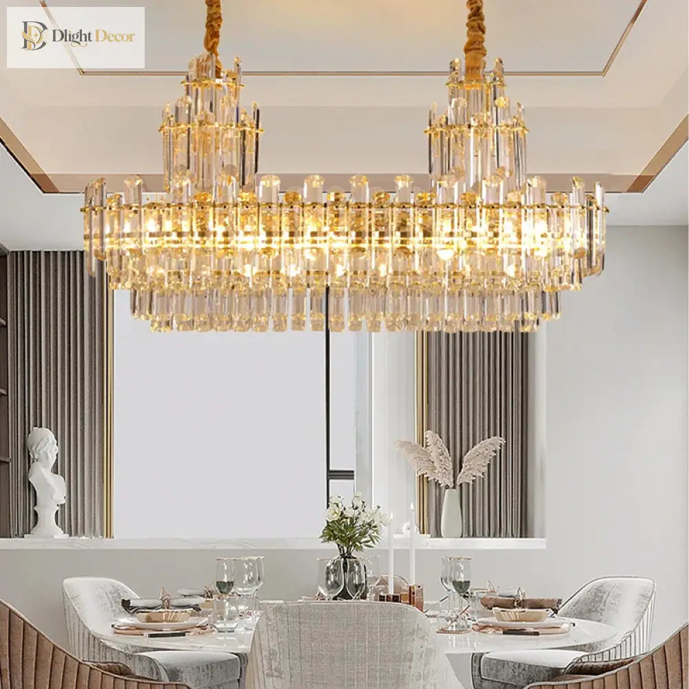 LED Crystal Gold Chandelier | Modern Dining Room Lighting