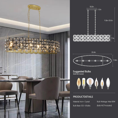39" Contemporary Crystal Pendant Chandelier with K9 Crystal - Black & Gold