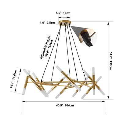 Golden Modern Chandelier Light Fixture with Branch Design - Gold