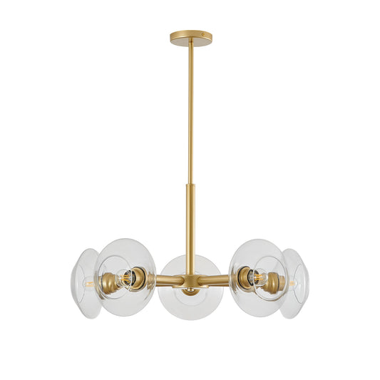 Modern Gold 5-Light Sputnik Chandelier with Clear Glass Shades - 26"