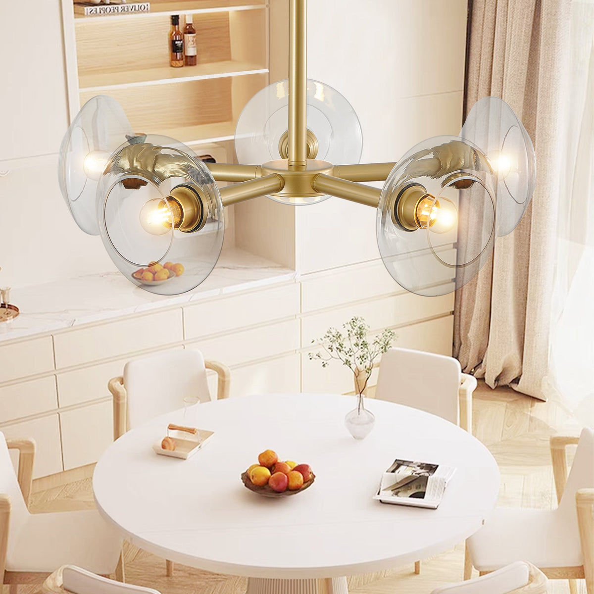 Modern Gold 5-Light Sputnik Chandelier with Clear Glass Shades - 26"