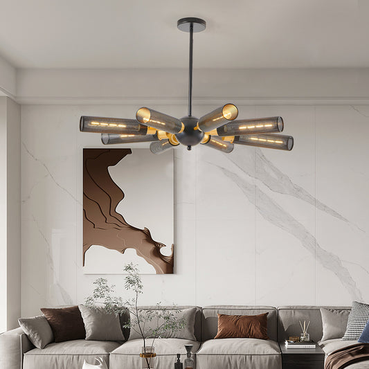 Modern Industrial Sputnik 8-Light Chandelier with Adjustable Height - Black
