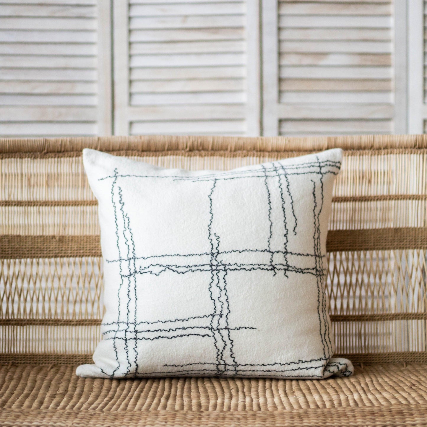 Linear Organic Wool and Silk Throw Pillow