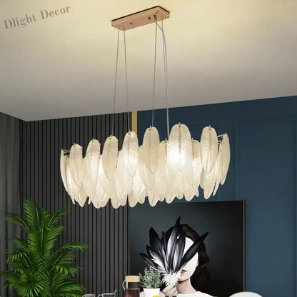 Luxurious Nordic LED Chandeliers - Gold Art Decor Feather Design - Ideal for Living Rooms, Dining Rooms, Bedrooms, and Kitchens