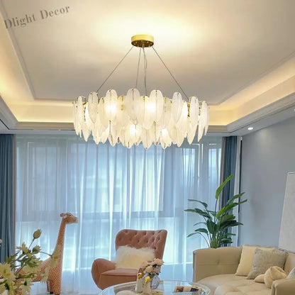 Luxurious Nordic LED Chandeliers - Gold Art Decor Feather Design - Ideal for Living Rooms, Dining Rooms, Bedrooms, and Kitchens