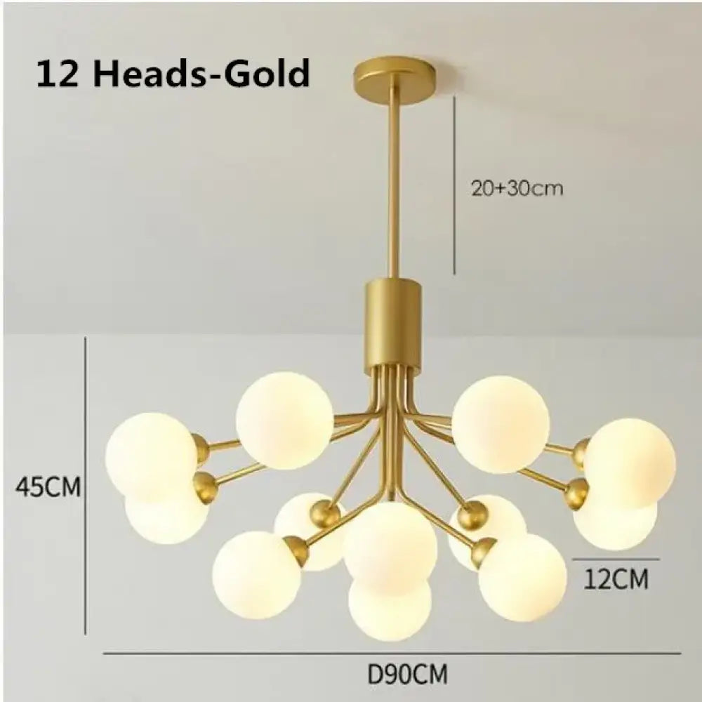 Luxury Gold Nordic Glass Ball Chandelier - LED Magic Bean Apiales Chandeliers for Bedrooms, Kitchens, Dining Rooms, and Cafe Lighting