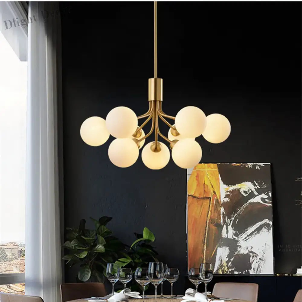 Luxury Gold Nordic Glass Ball Chandelier - LED Magic Bean Apiales Chandeliers for Bedrooms, Kitchens, Dining Rooms, and Cafe Lighting