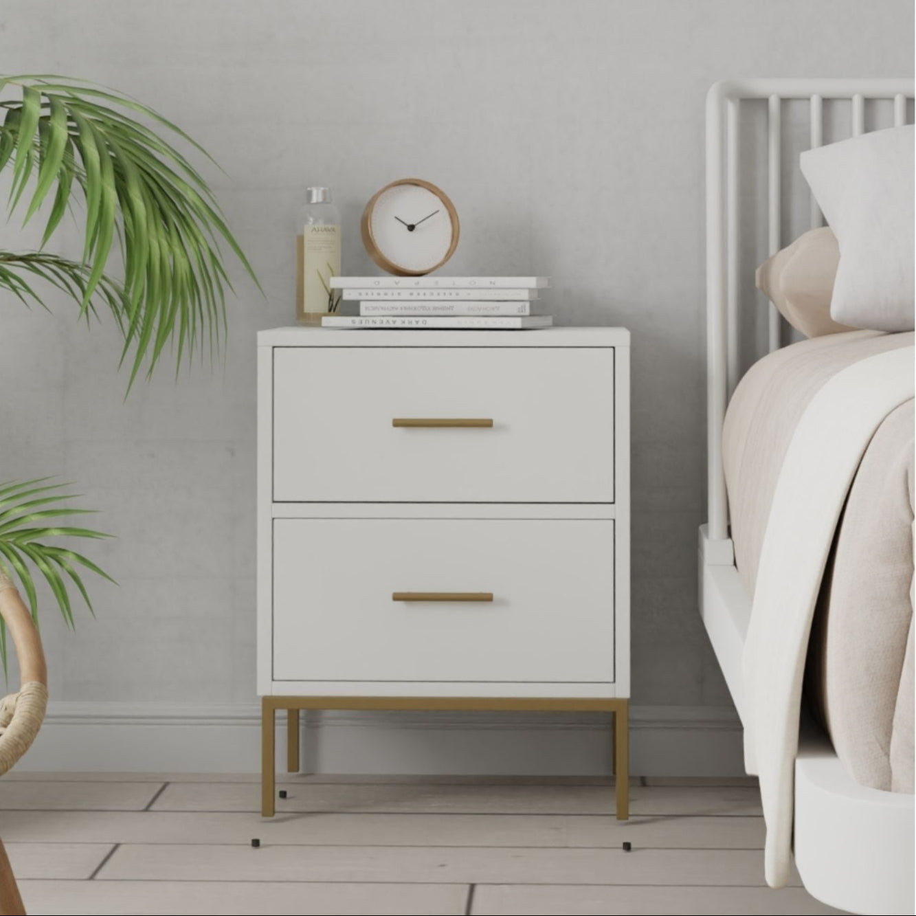 Madelyn Two Drawer Nightstand, White