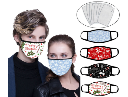 4-Pack Reusable Washable Christmas-Themed Face Masks with Filters