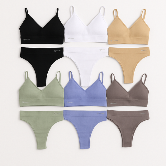 Talmont Seamless Ribbed Bra & Panty Set – Soft, Stretchy Lounge Lingerie with Removable Pads