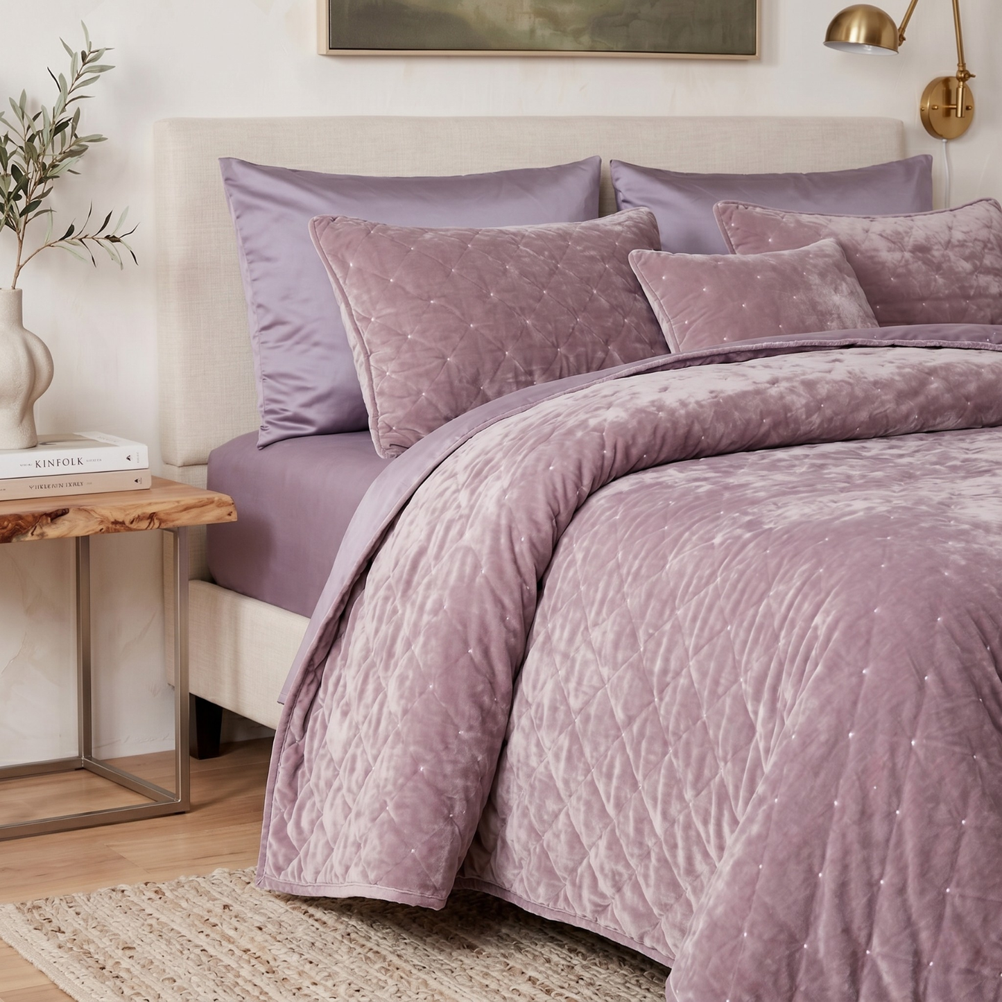 Tache Plush Dreams Purple Mauve Tufted Velvet Quilt Set (JHW-853P)