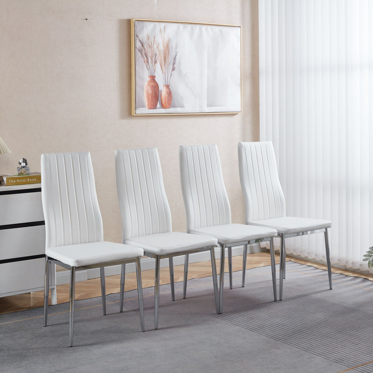 Minimalist Design Dining Chair Set of 4 with Metal Frame - Black or White