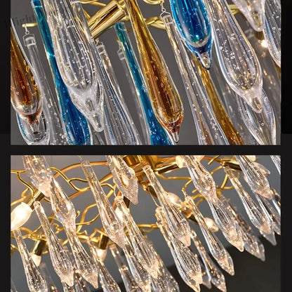 Modern Crystal Chandeliers - Luxury Living and Dining Room Lighting with Bar Design, Featuring Branch Pendant Lights and Crystal Water Drop Accents