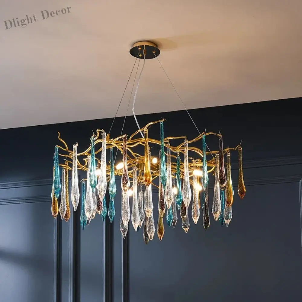 Modern Crystal Chandeliers - Luxury Living and Dining Room Lighting with Bar Design, Featuring Branch Pendant Lights and Crystal Water Drop Accents