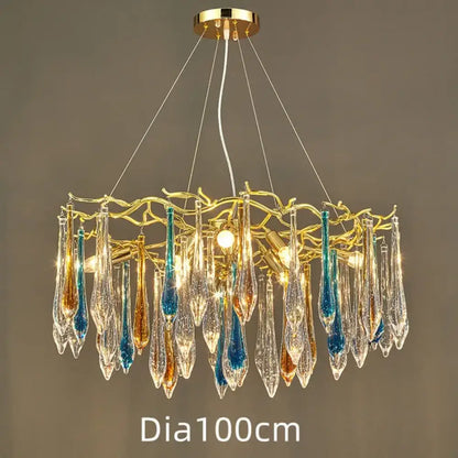 Modern Crystal Chandeliers - Luxury Living and Dining Room Lighting with Bar Design, Featuring Branch Pendant Lights and Crystal Water Drop Accents
