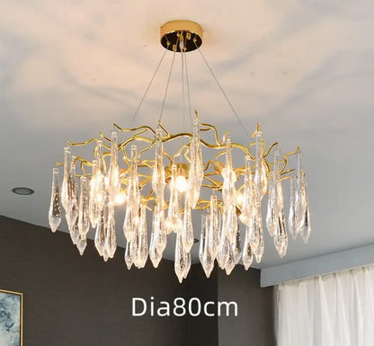 Modern Crystal Chandeliers - Luxury Living and Dining Room Lighting with Bar Design, Featuring Branch Pendant Lights and Crystal Water Drop Accents
