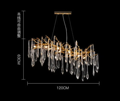 Modern Crystal Chandeliers - Luxury Living and Dining Room Lighting with Bar Design, Featuring Branch Pendant Lights and Crystal Water Drop Accents