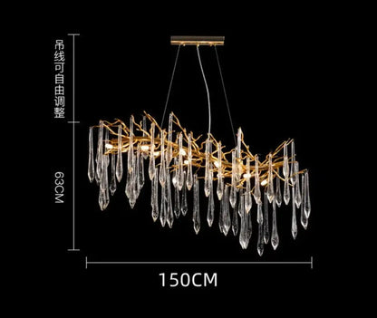 Modern Crystal Chandeliers - Luxury Living and Dining Room Lighting with Bar Design, Featuring Branch Pendant Lights and Crystal Water Drop Accents