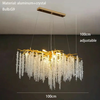 Modern Crystal G9 LED Wall Lights - Cherry Blossoms and Branches Sconce in Gold Aluminum, Designer Art Deco for Parlors, Bedrooms, and Dining Areas