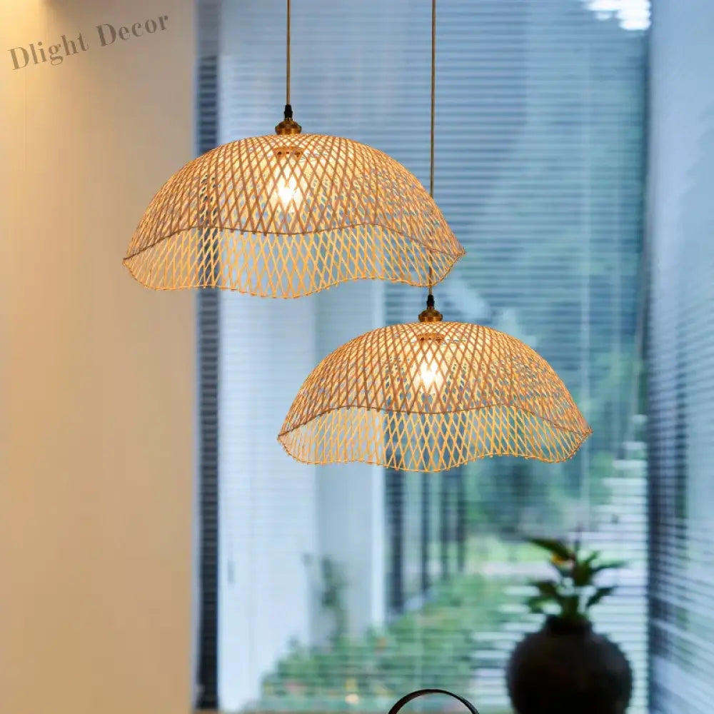 Modern Hand-Woven Bamboo Pendant Lights - Artistic Rattan Wicker Chandeliers for Dining Rooms and Bedroom Lighting