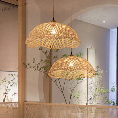 Modern Hand-Woven Bamboo Pendant Lights - Artistic Rattan Wicker Chandeliers for Dining Rooms and Bedroom Lighting