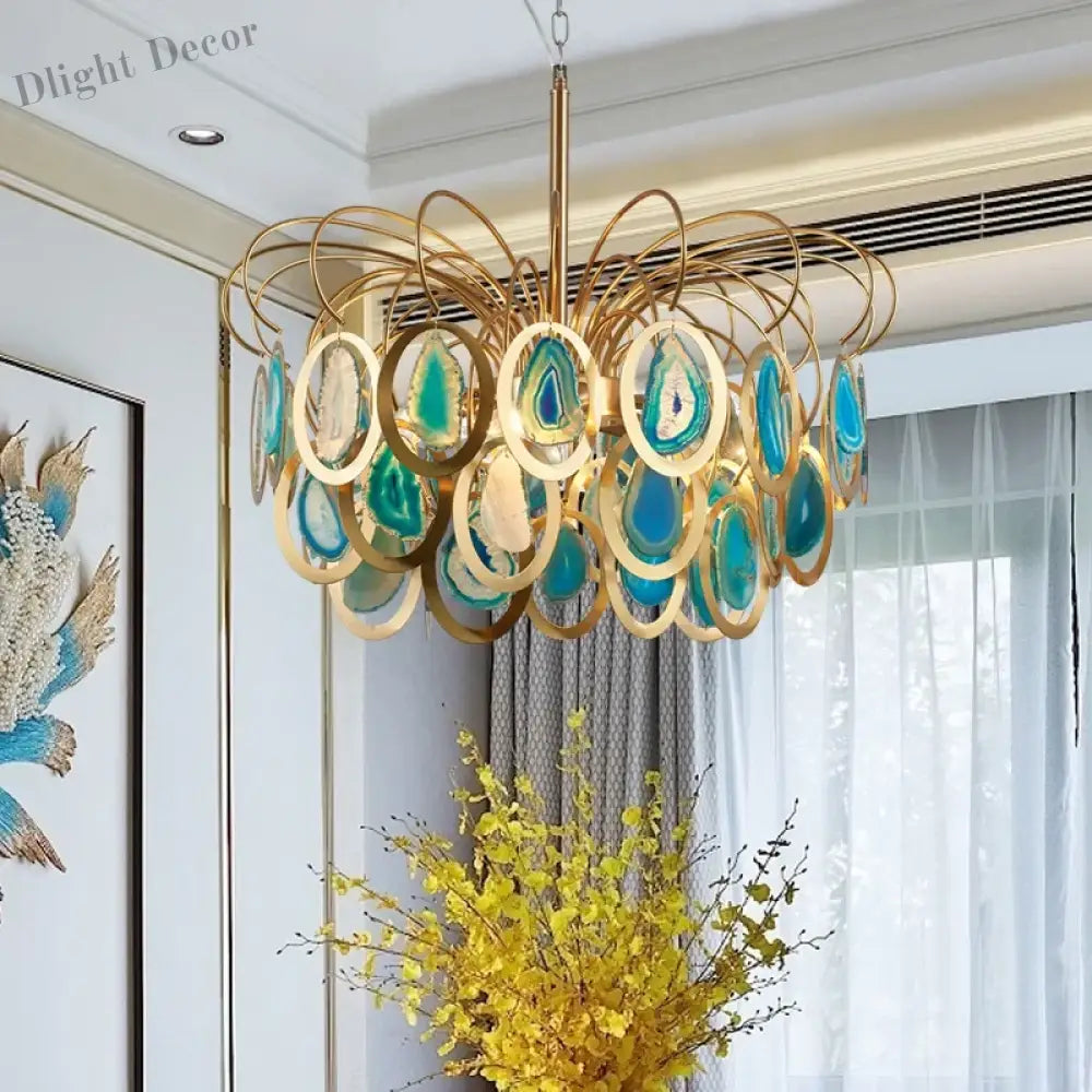 Modern LED Crown Agate Ceiling Chandeliers - Light Luxury Elegance for Living and Dining Spaces