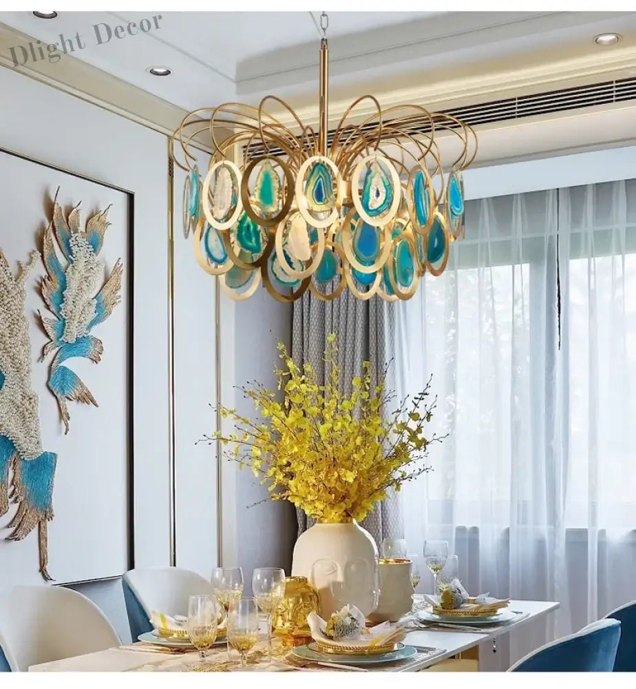 Modern LED Crown Agate Ceiling Chandeliers - Light Luxury Elegance for Living and Dining Spaces
