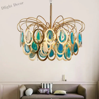 Modern LED Crown Agate Ceiling Chandeliers - Light Luxury Elegance for Living and Dining Spaces