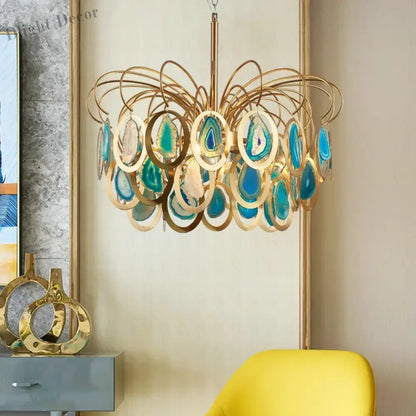 Modern LED Crown Agate Ceiling Chandeliers - Light Luxury Elegance for Living and Dining Spaces