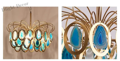 Modern LED Crown Agate Ceiling Chandeliers - Light Luxury Elegance for Living and Dining Spaces