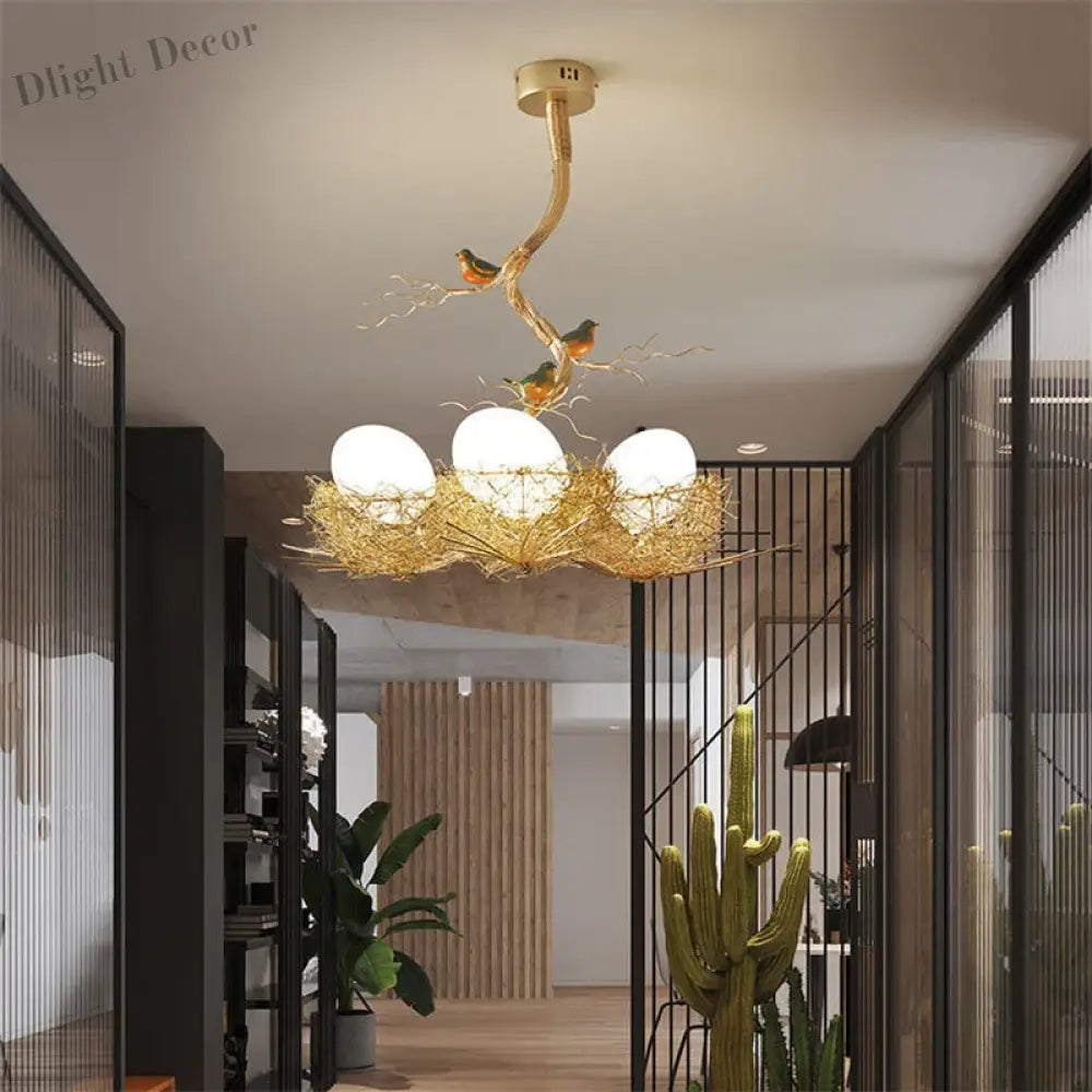 Modern LED Gold Bird's Nest Chandeliers - Illuminate Your Living, Dining, and Kitchen Spaces with Unique Elegance
