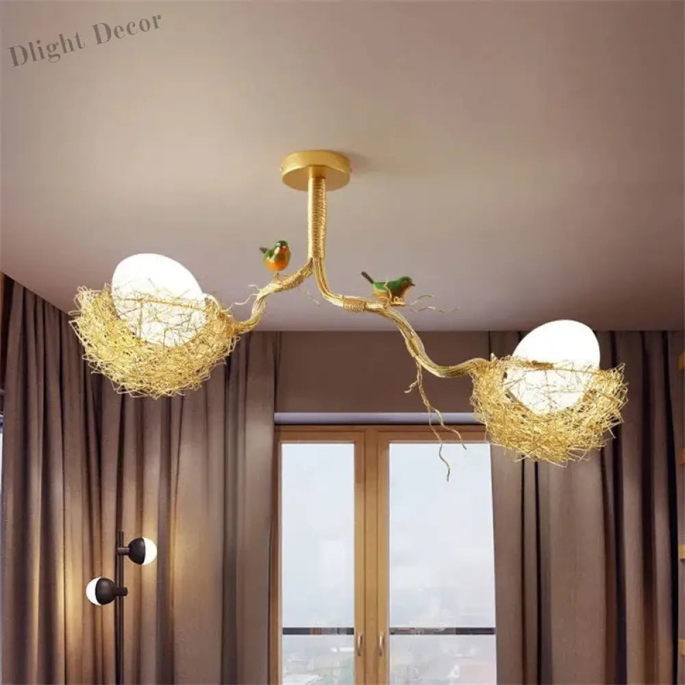 Modern LED Gold Bird's Nest Chandeliers - Illuminate Your Living, Dining, and Kitchen Spaces with Unique Elegance