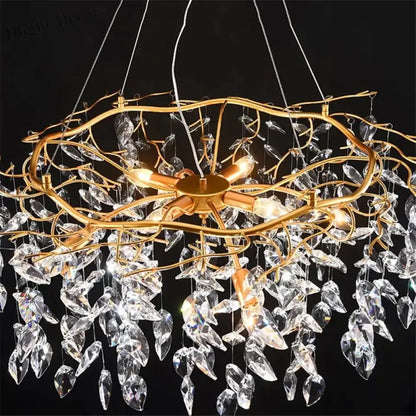 Modern LED Leaf Crystal Ceiling Chandeliers - Elegance for Living, Dining, and Bedrooms